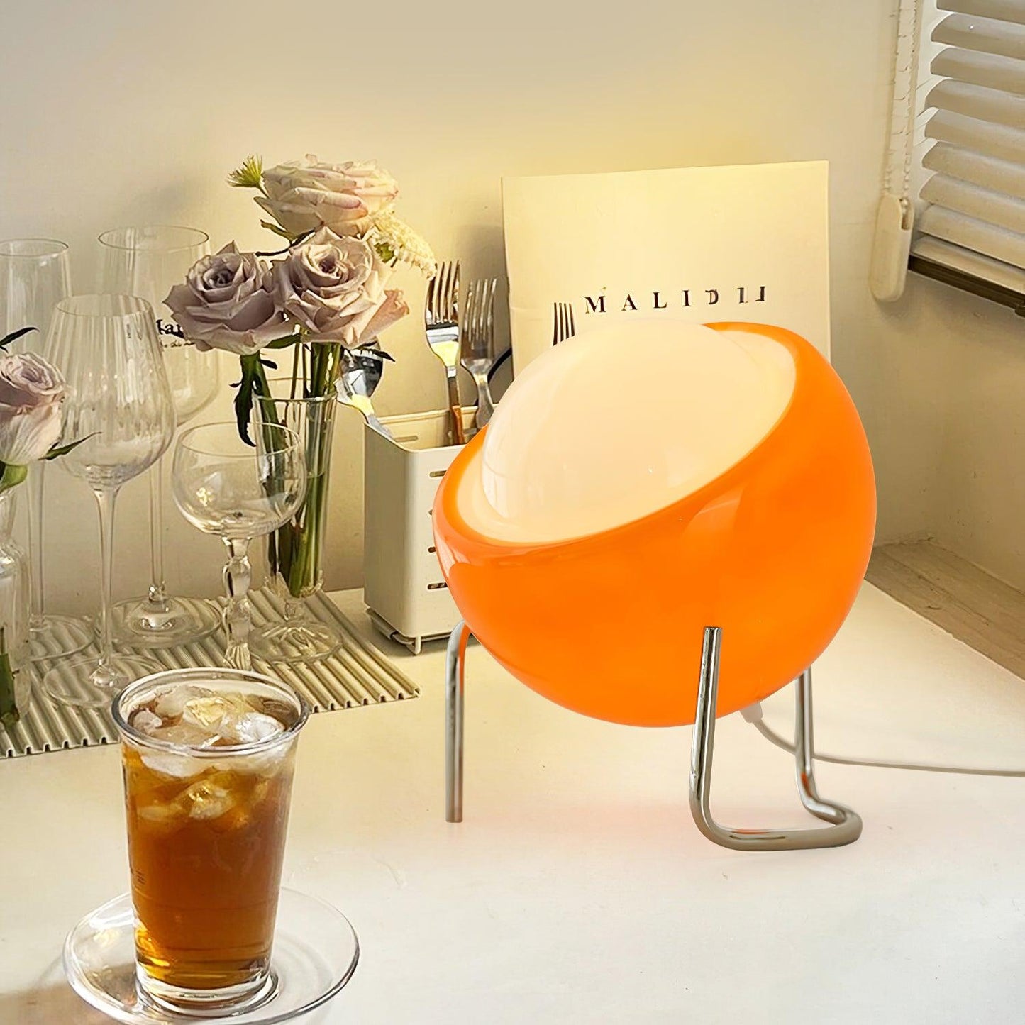 Margaux Bauhaus Dome Table Lamp with Curved Metal Base