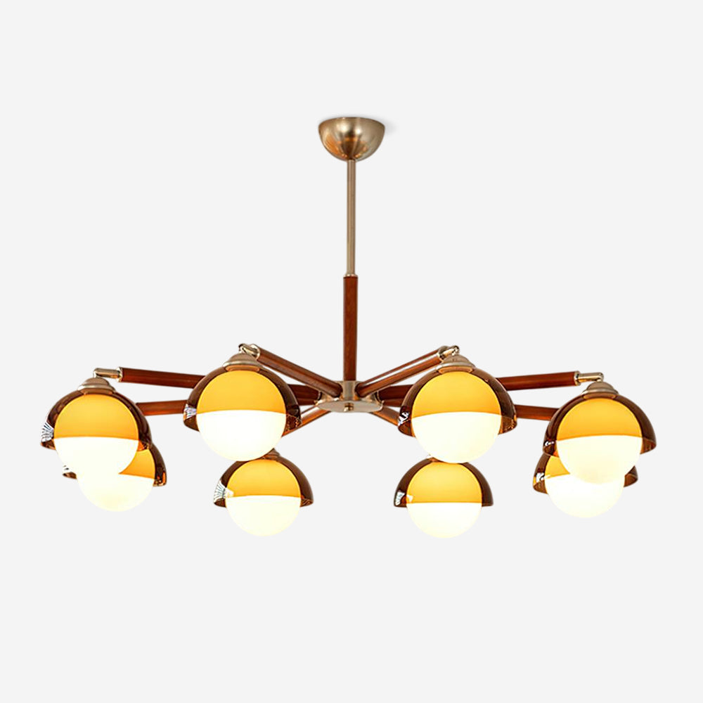 Élise Chandelier, Globes en Acrylique avec Accents en Bois