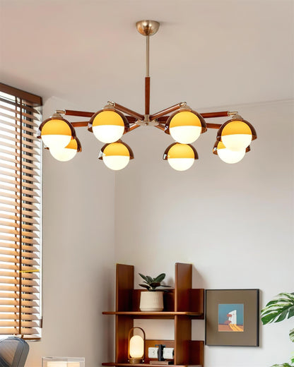 Élise Chandelier, Globes en Acrylique avec Accents en Bois