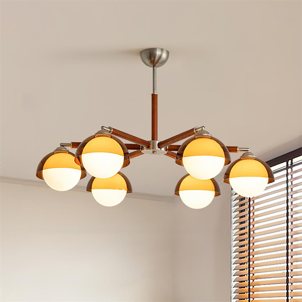 Élise Chandelier, Globes en Acrylique avec Accents en Bois