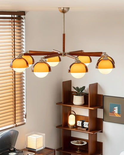 Élise Chandelier, Globes en Acrylique avec Accents en Bois