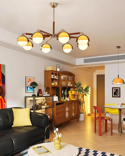 Élise Chandelier, Globes en Acrylique avec Accents en Bois