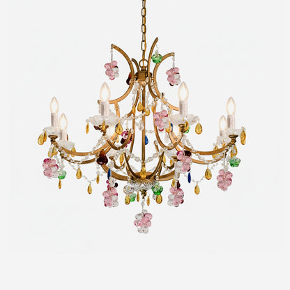 Adeline Crystal Chandelier, Floral Glass Accents with Antique Finish
