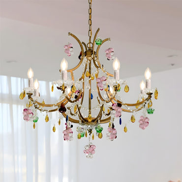 Lustre Adeline, accents floraux en verre avec finition antique