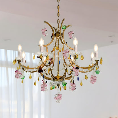 Adeline Crystal Chandelier, Floral Glass Accents with Antique Finish
