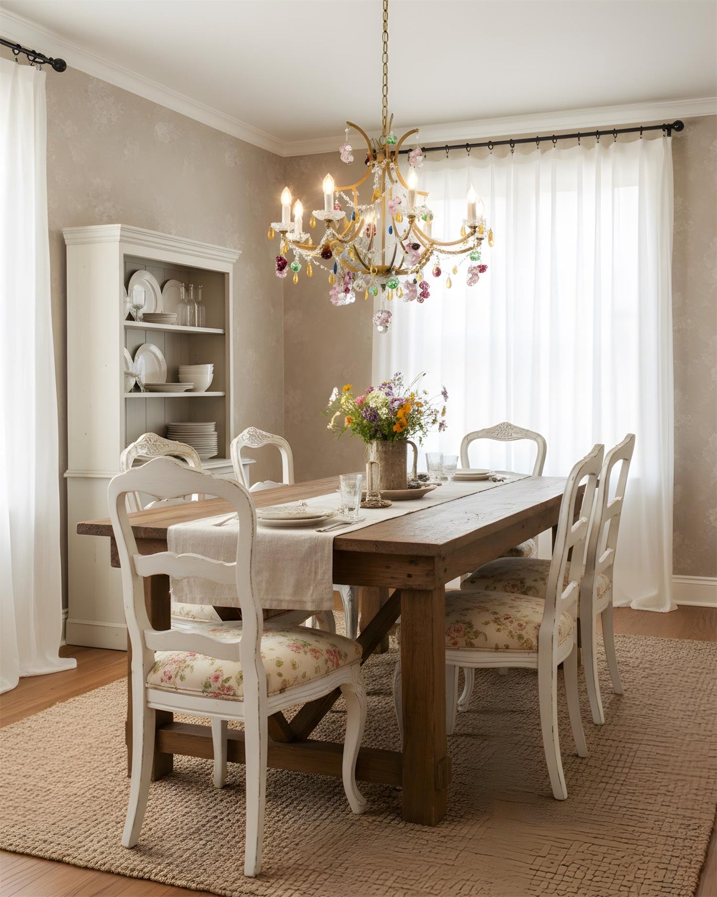 Adeline Crystal Chandelier, Floral Glass Accents with Antique Finish