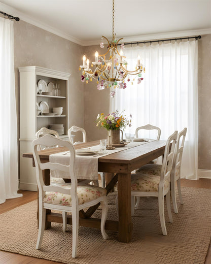 Adeline Crystal Chandelier, Floral Glass Accents with Antique Finish