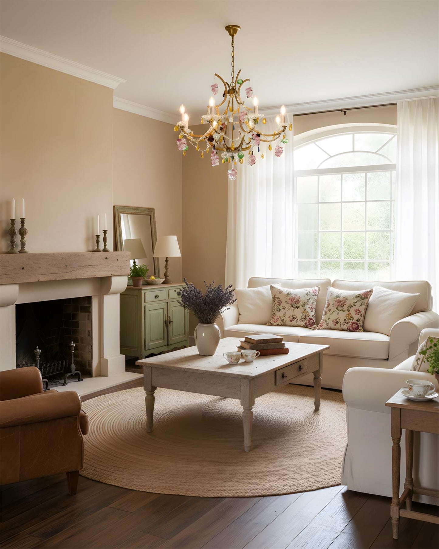 Adeline Crystal Chandelier, Floral Glass Accents with Antique Finish