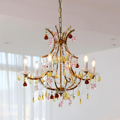 Adeline Crystal Chandelier, Floral Glass Accents with Antique Finish