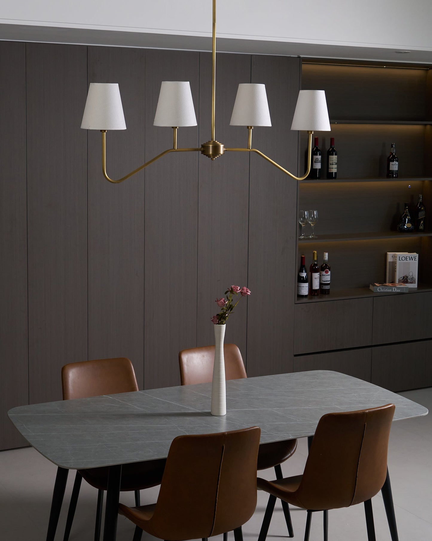 Colette Linear Brass Fabric Shade Chandelier