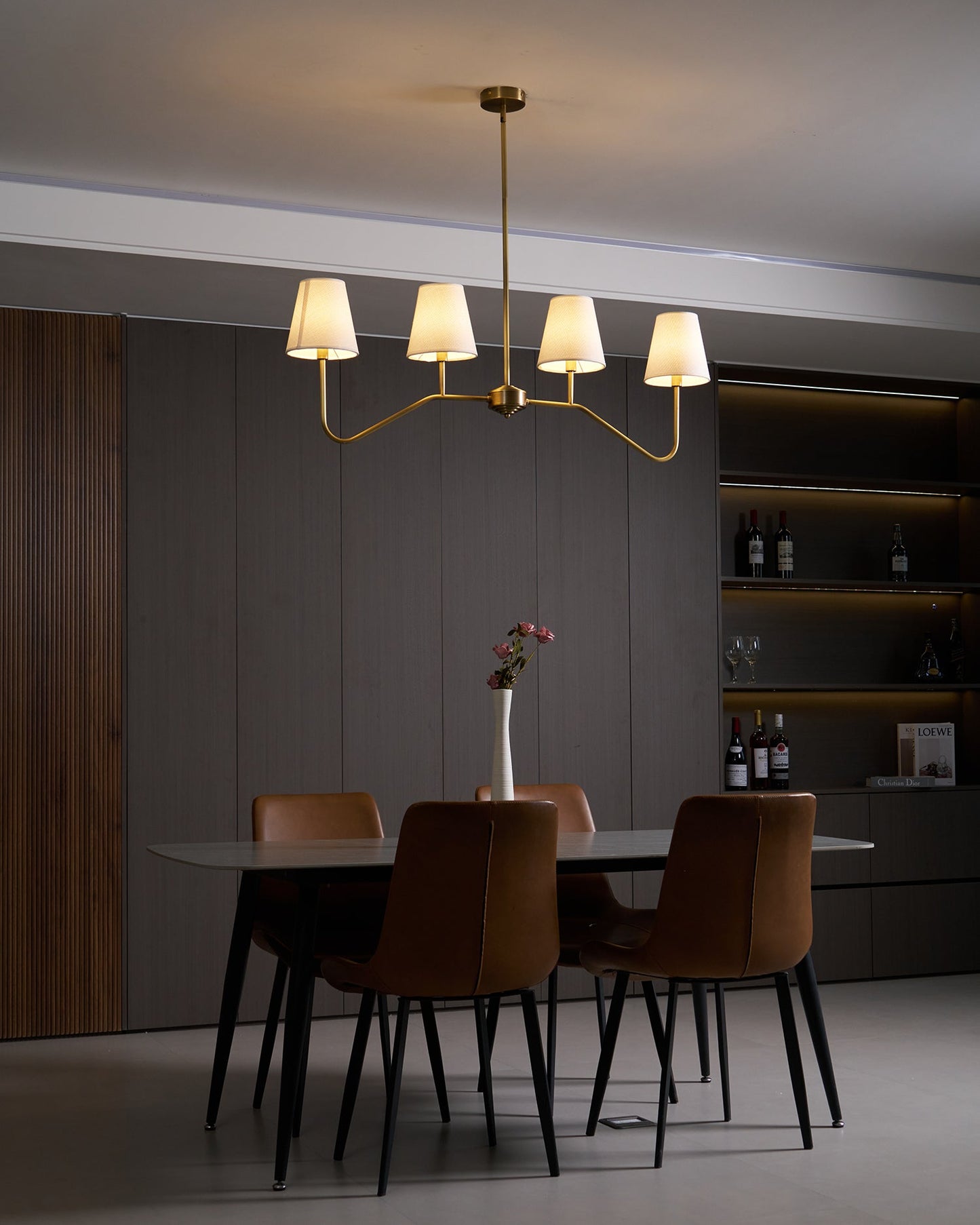 Colette Linear Brass Fabric Shade Chandelier