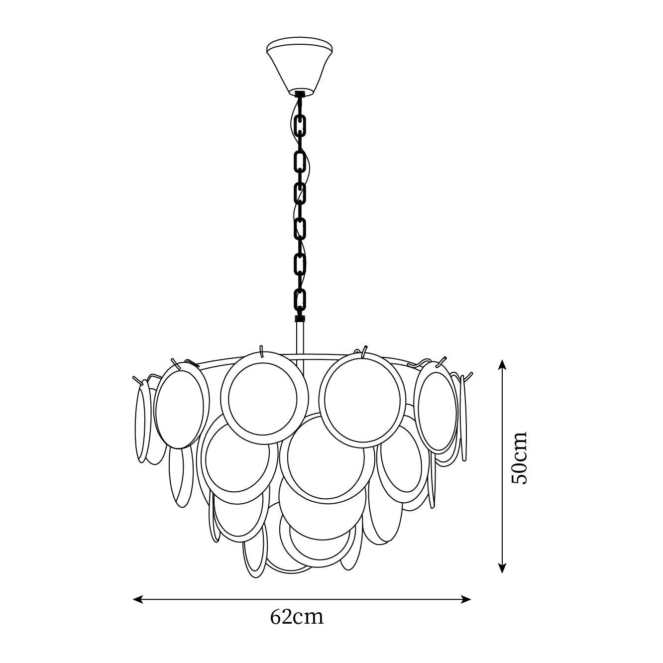 Lustre Delphine avec disques en verre, abat-jour superposés blancs et cadre métallique