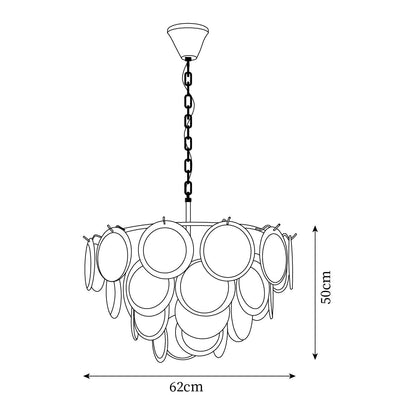 Lustre Delphine avec disques en verre, abat-jour superposés blancs et cadre métallique
