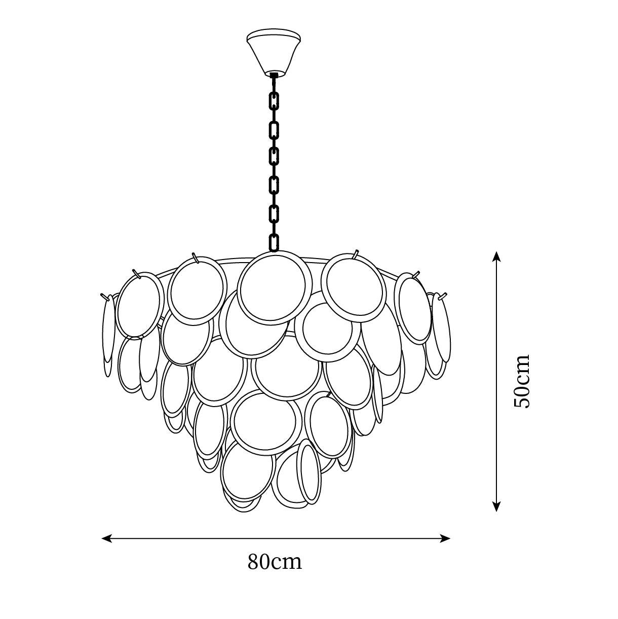 Lustre Delphine avec disques en verre, abat-jour superposés blancs et cadre métallique