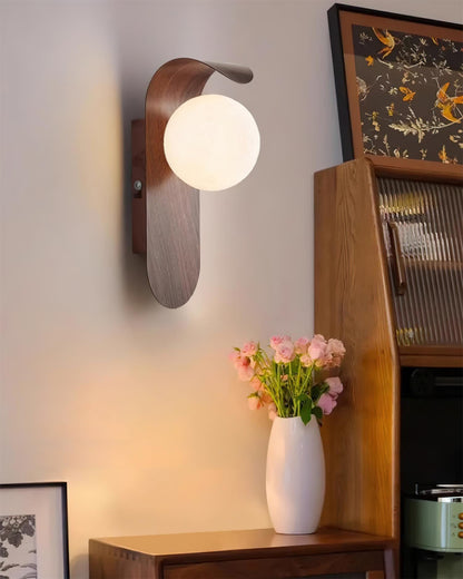 Amélie Carlyle Wall Lamp with Frosted Globe and Wood Base