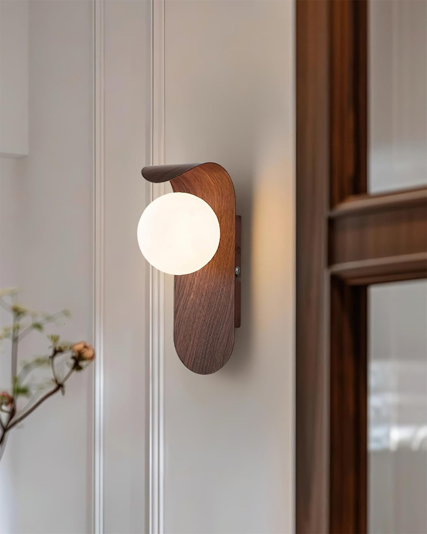 Amélie Carlyle Wall Lamp with Frosted Globe and Wood Base