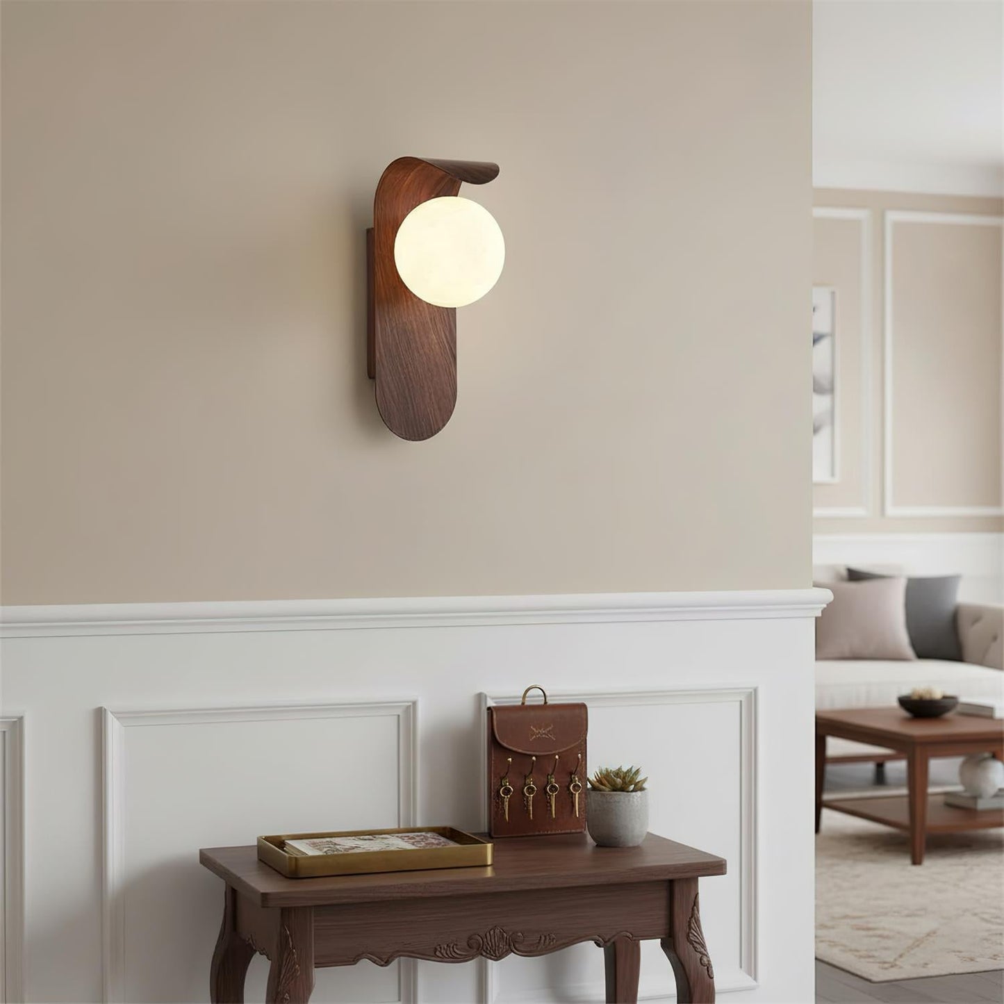 Amélie Carlyle Wall Lamp with Frosted Globe and Wood Base