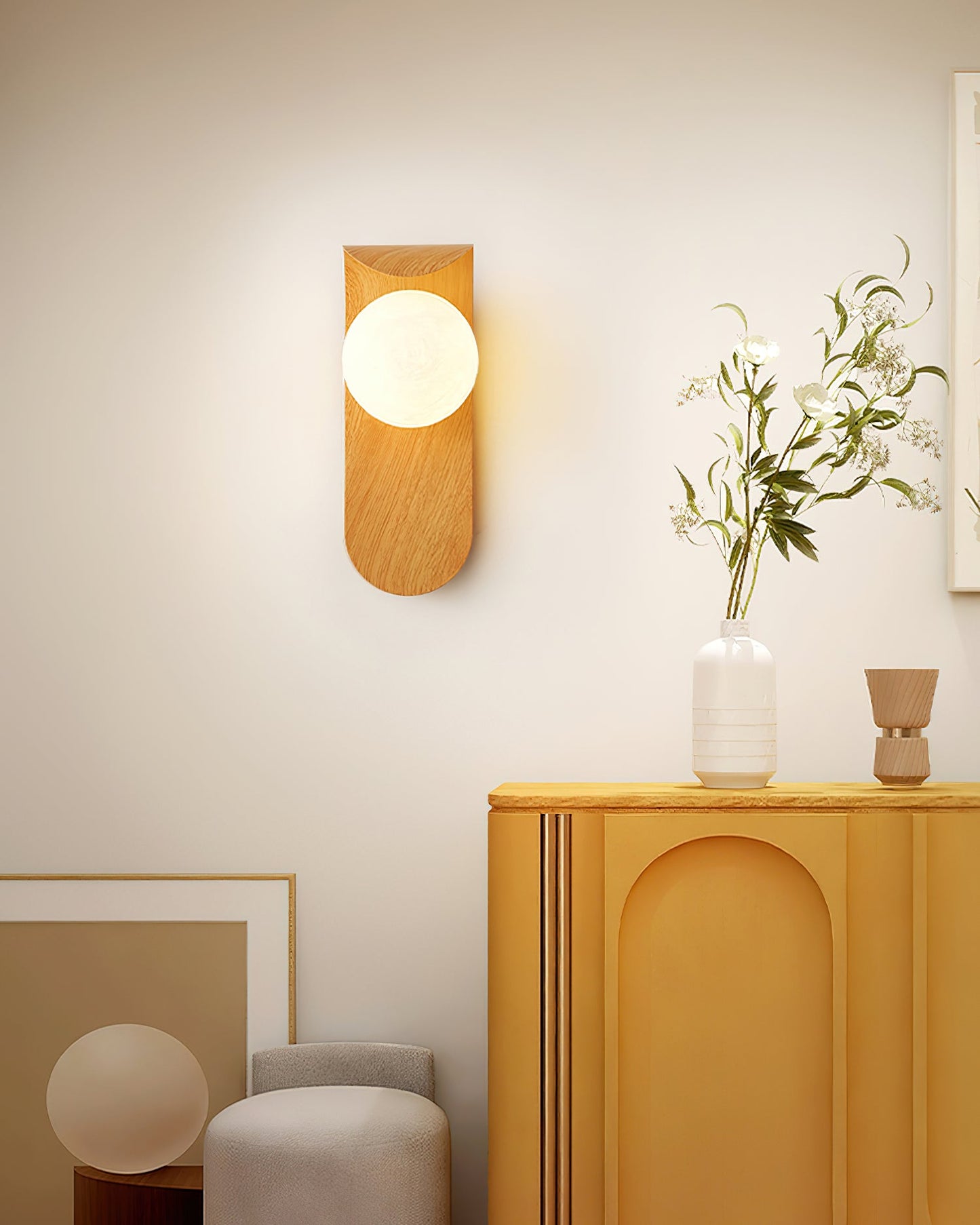 Amélie Carlyle Wall Lamp with Frosted Globe and Wood Base