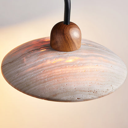 Carolia Travertine Wall Lamp with Wood Base and Brushed Brass Arm