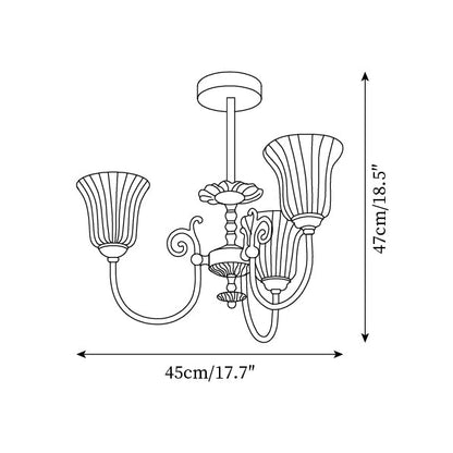 Lustre Vivienne en laiton, abat-jour en verre cannelé avec bras ornés
