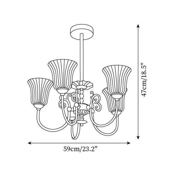 Lustre Vivienne en laiton, abat-jour en verre cannelé avec bras ornés