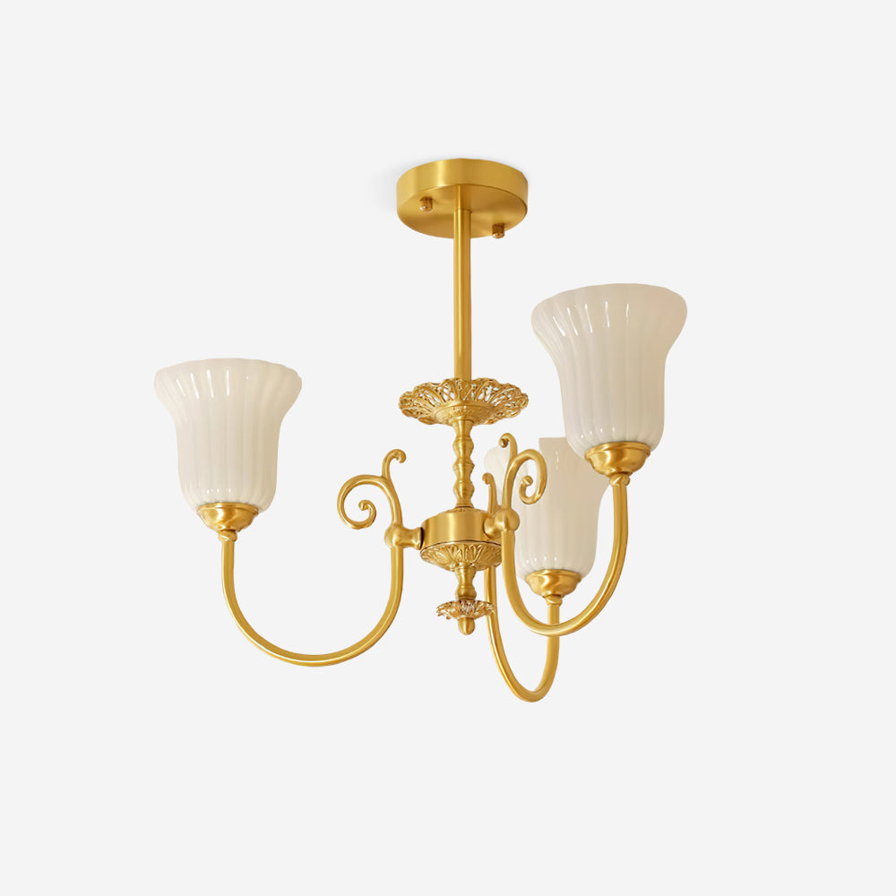 Lustre Vivienne en laiton, abat-jour en verre cannelé avec bras ornés