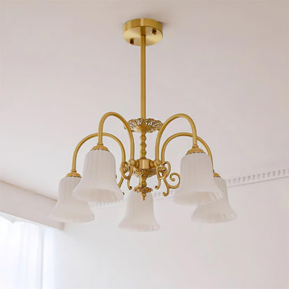 Lustre Vivienne en laiton, abat-jour en verre cannelé avec bras ornés