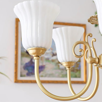 Lustre Vivienne en laiton, abat-jour en verre cannelé avec bras ornés