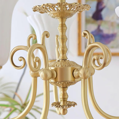 Lustre Vivienne en laiton, abat-jour en verre cannelé avec bras ornés