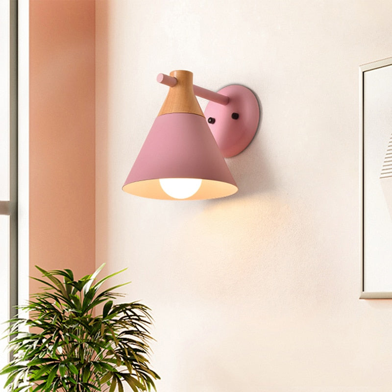 Sophie Colored Bell Metal & Wood LED Wall Light