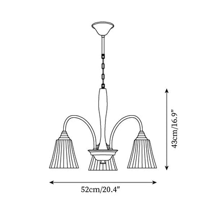 Sophie Chandelier, laiton élégant et bois foncé avec abat-jour en tissu