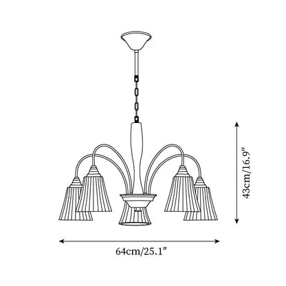 Sophie Chandelier, laiton élégant et bois foncé avec abat-jour en tissu