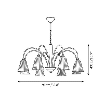 Sophie Chandelier, laiton élégant et bois foncé avec abat-jour en tissu