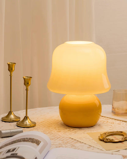 Lampe de Table Giulia Crème Champignon avec Abat-jour en Verre Émaillé