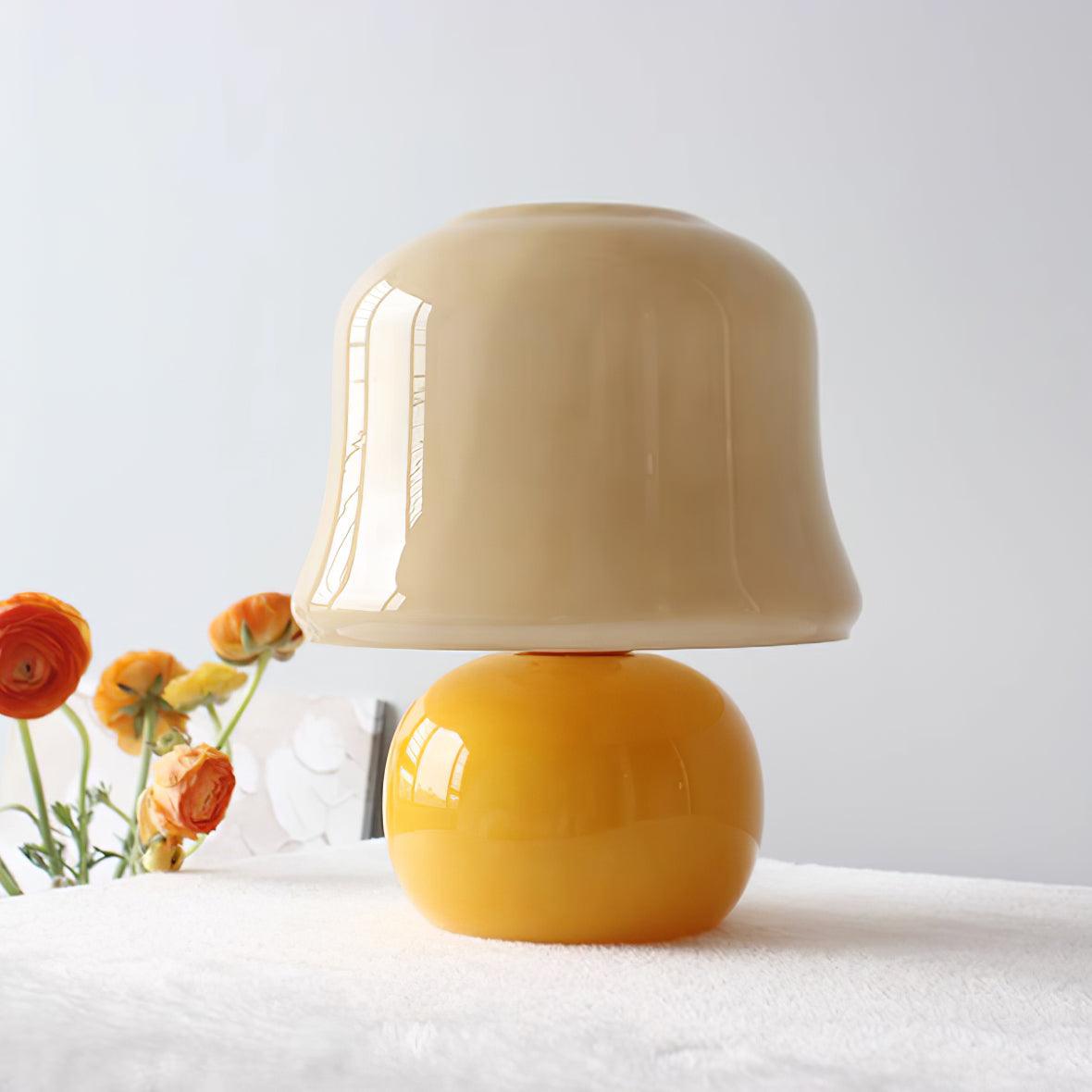 Lampe de Table Giulia Crème Champignon avec Abat-jour en Verre Émaillé