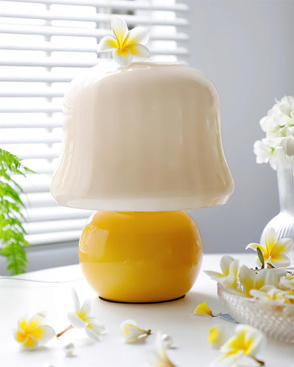 Lampe de Table Giulia Crème Champignon avec Abat-jour en Verre Émaillé