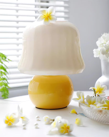 Lampe de Table Giulia Crème Champignon avec Abat-jour en Verre Émaillé