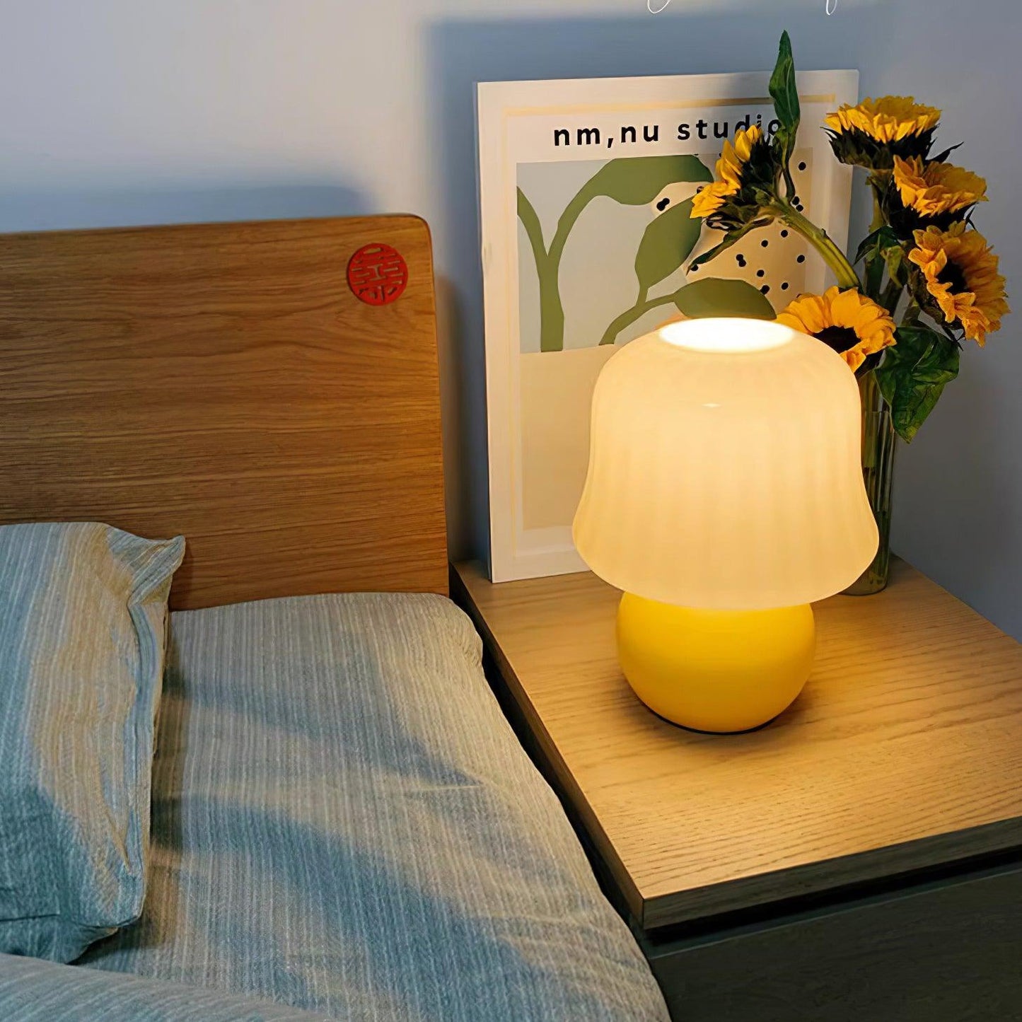Lampe de Table Giulia Crème Champignon avec Abat-jour en Verre Émaillé