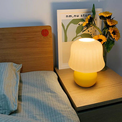 Lampe de Table Giulia Crème Champignon avec Abat-jour en Verre Émaillé