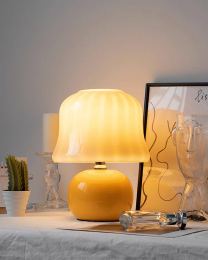 Lampe de Table Giulia Crème Champignon avec Abat-jour en Verre Émaillé
