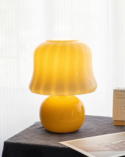 Lampe de Table Giulia Crème Champignon avec Abat-jour en Verre Émaillé