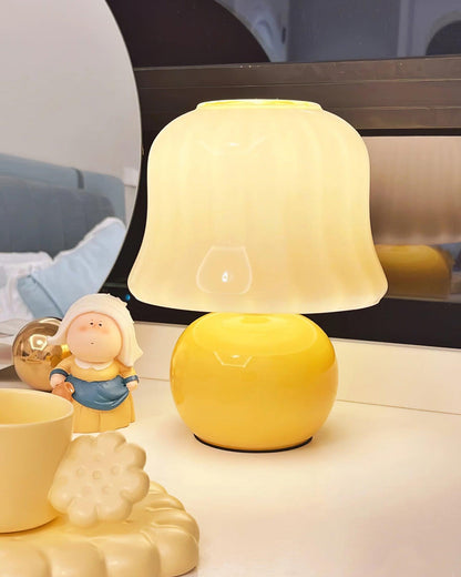 Lampe de Table Giulia Crème Champignon avec Abat-jour en Verre Émaillé