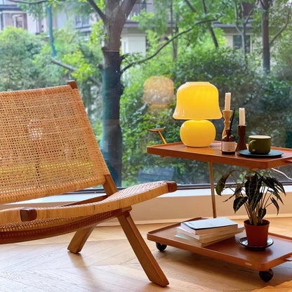 Lampe de Table Giulia Crème Champignon avec Abat-jour en Verre Émaillé