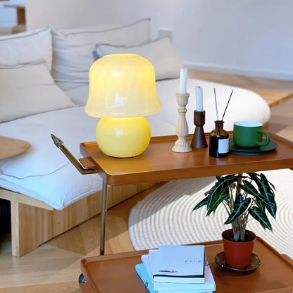 Lampe de Table Giulia Crème Champignon avec Abat-jour en Verre Émaillé