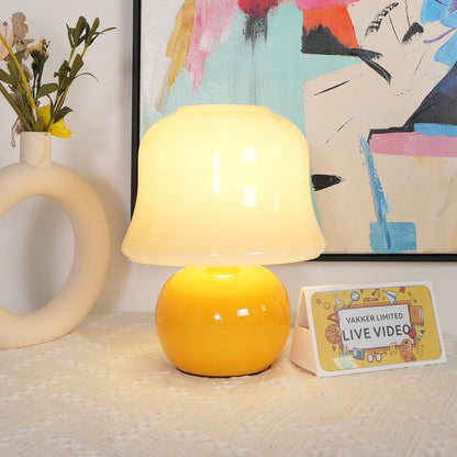 Lampe de Table Giulia Crème Champignon avec Abat-jour en Verre Émaillé