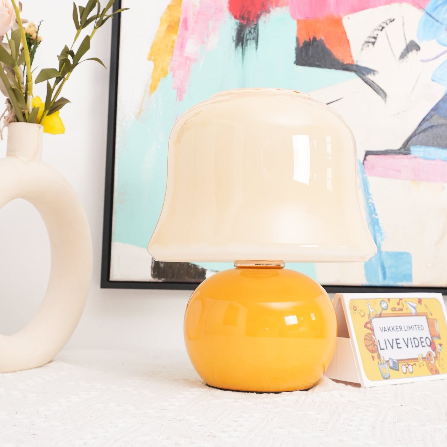 Lampe de Table Giulia Crème Champignon avec Abat-jour en Verre Émaillé