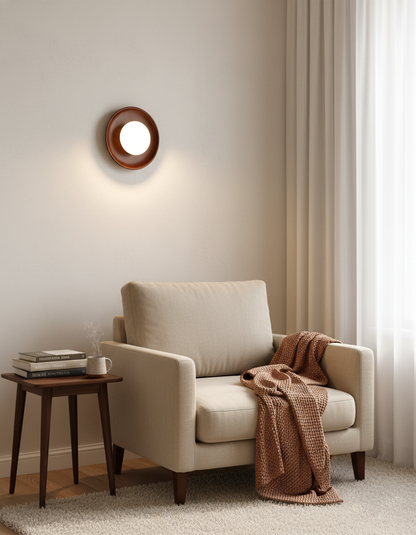 Sophie Dura Round Wall Lamp – Modern Wood & Glass Indoor Lighting