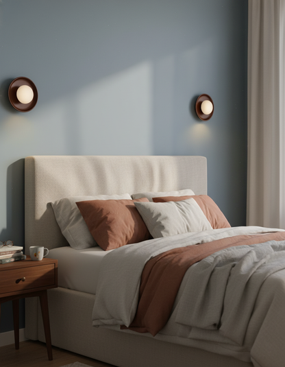 Sophie Dura Round Wall Lamp – Modern Wood & Glass Indoor Lighting