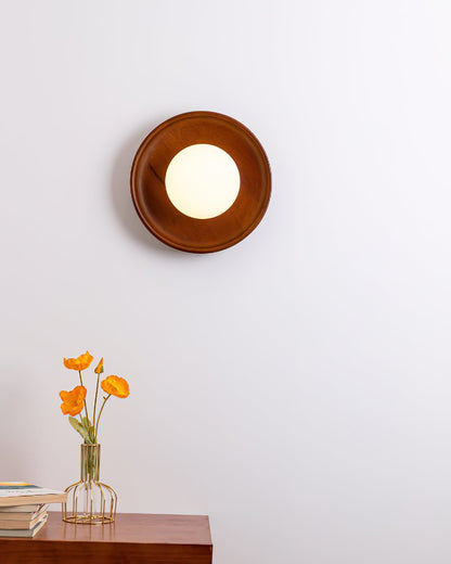 Sophie Dura Round Wall Lamp – Modern Wood & Glass Indoor Lighting