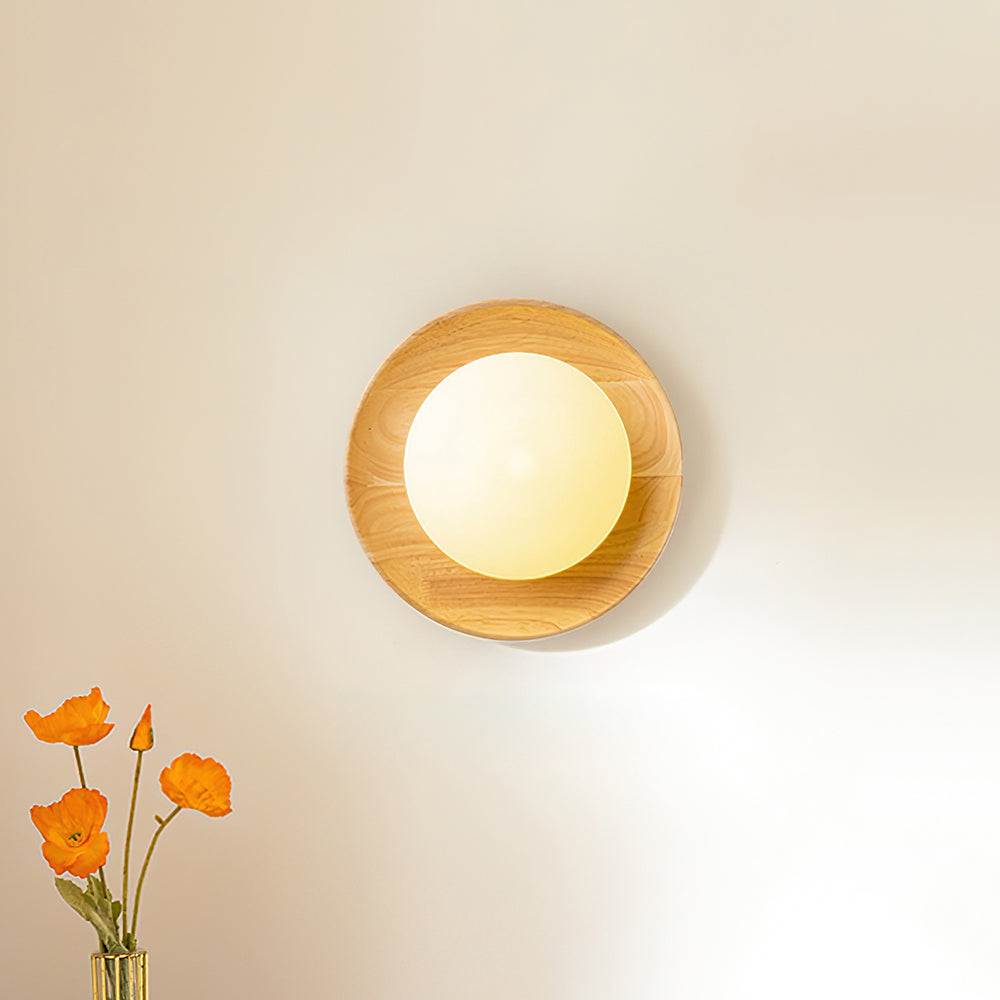 Sophie Dura Round Wall Lamp – Modern Wood & Glass Indoor Lighting